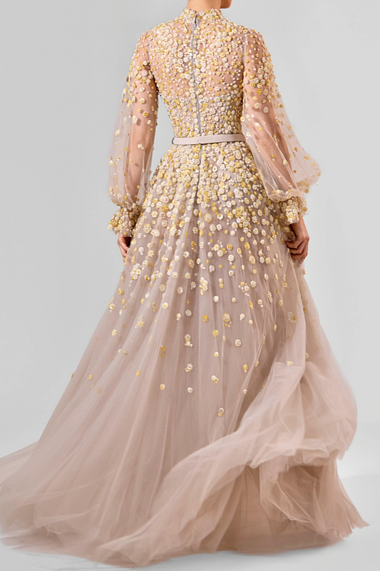 Long Sleeve Tulle Gown