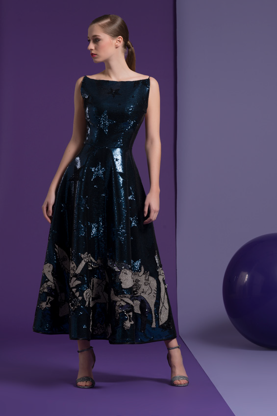 Blue Sleeveless Claudine Midi-Tea Dress