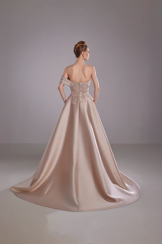 Mikado Dress with Cascading Peplum