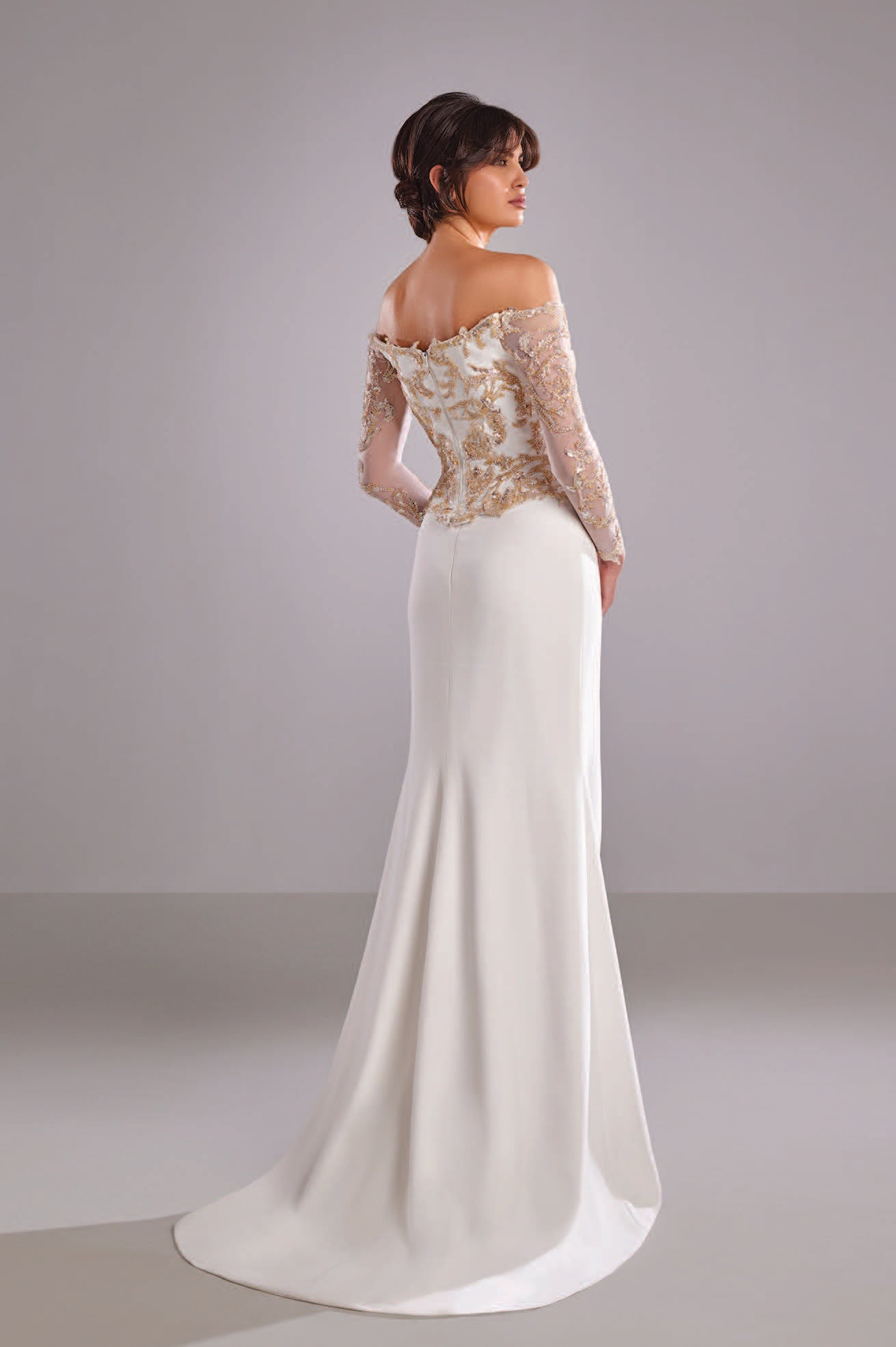 White and Gold Crepe Dress