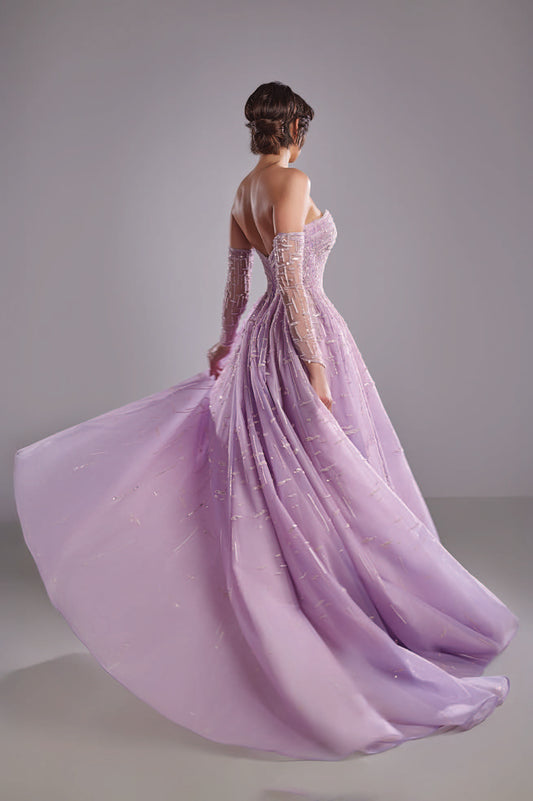 Embroidered Dress with Tulle