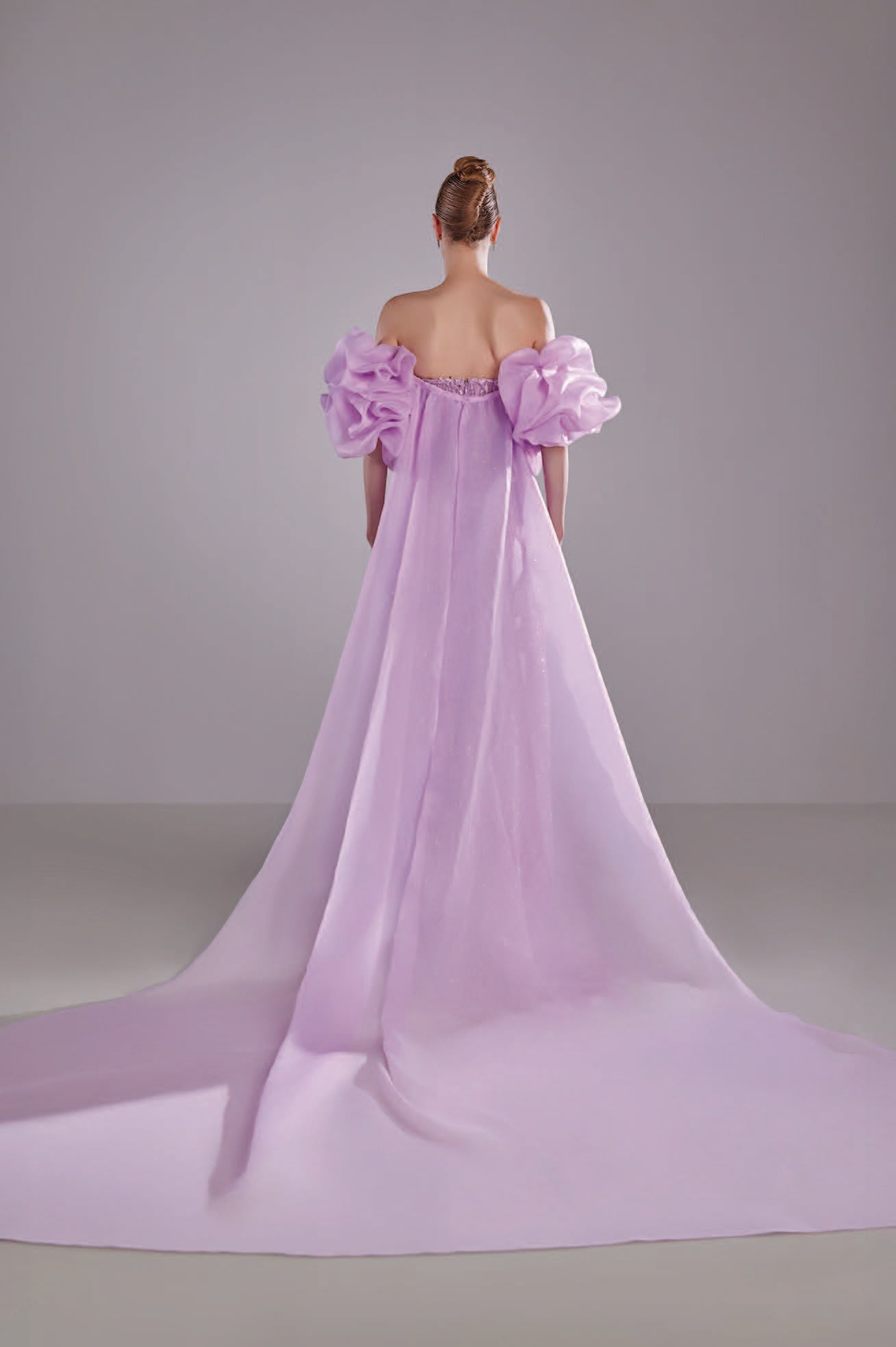 Embroidered Dress with Organza Cape