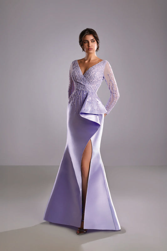 Embroidered Mikado Dress with Bow
