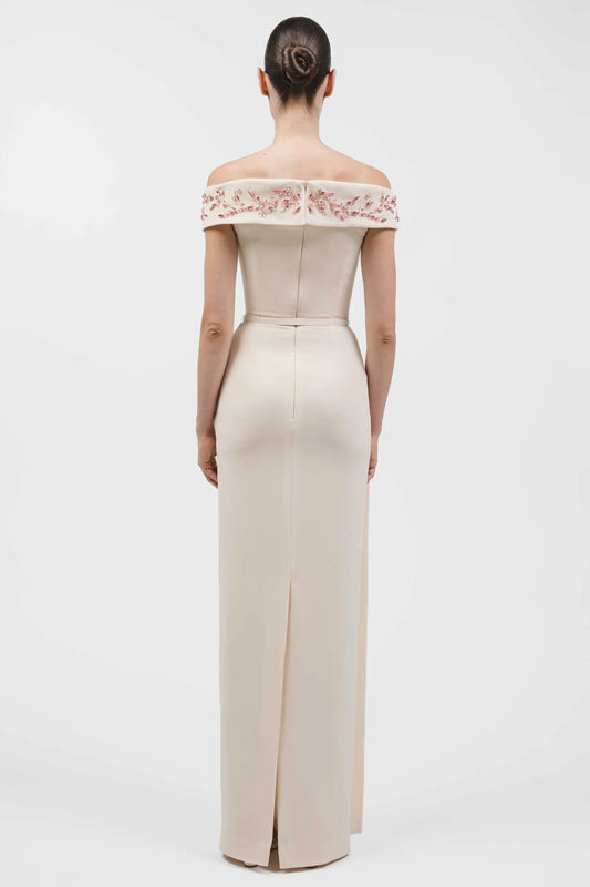 Off-Shoulder Peplum Column Gown
