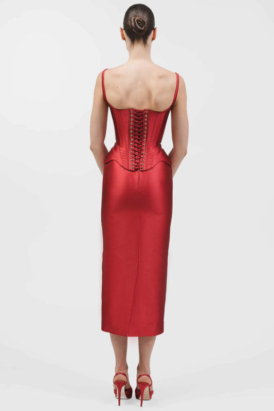 Structured Corset Top and Tea-Length Skirt
