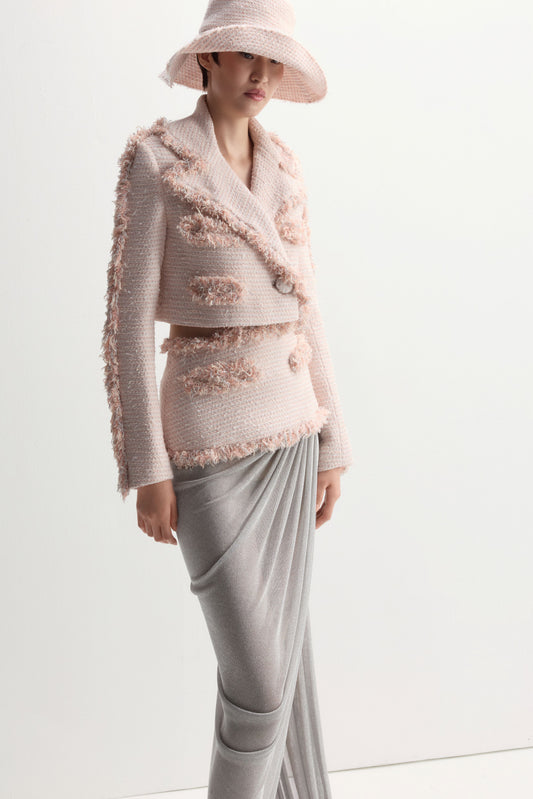 Embroidered Tweed Jacket with Draped Skirt