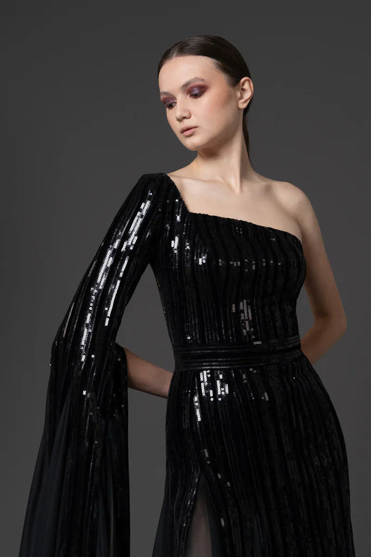 One-Shoulder Embroidered Dress