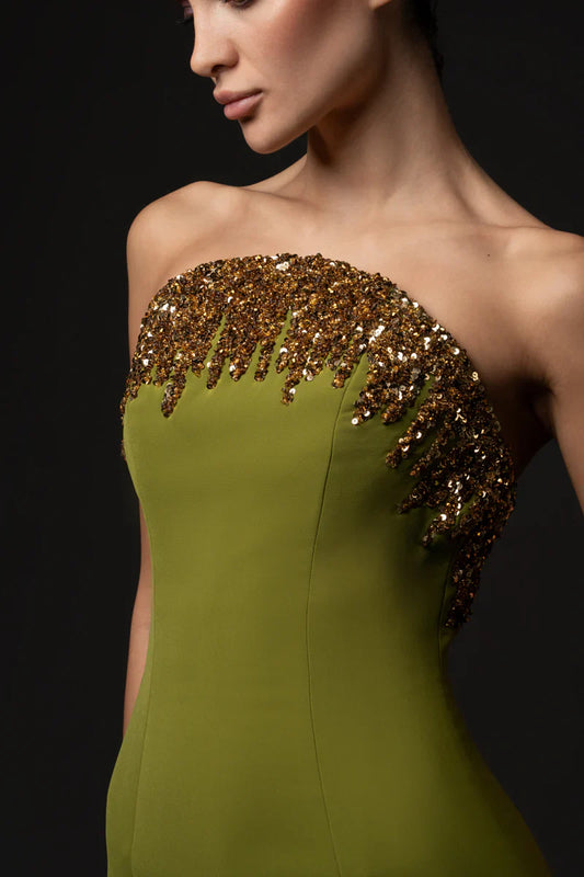 Strapless Embroidered Gown
