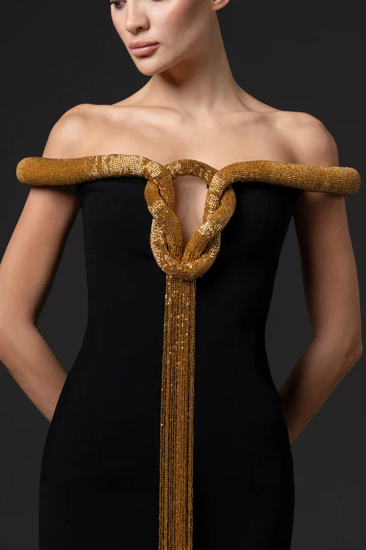 Off-Shoulder Crepe Gown