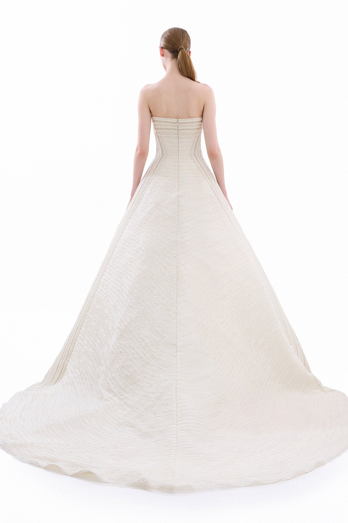 Beaded Strapless Gown - Ivory/White