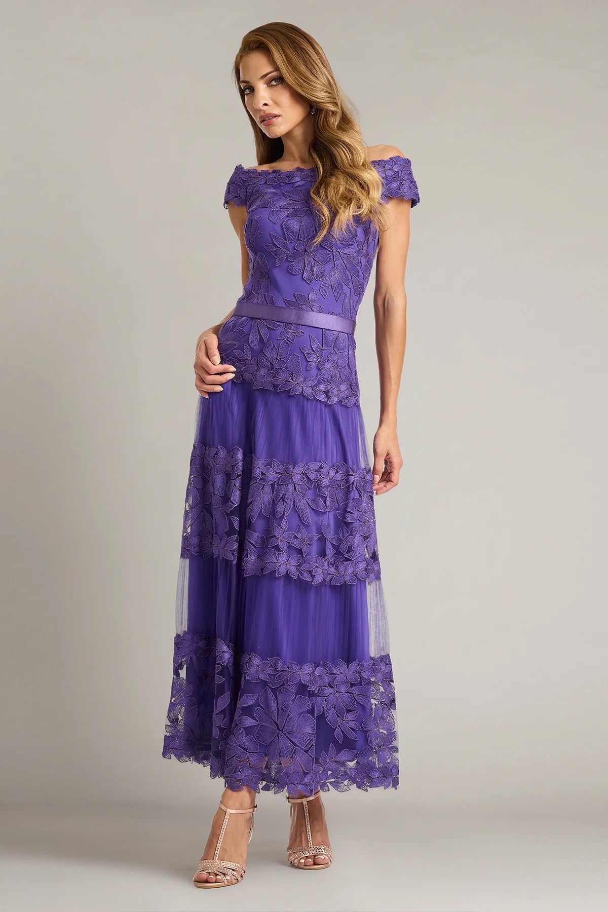 Adriane Floral Embroidered Tea-Length Dress