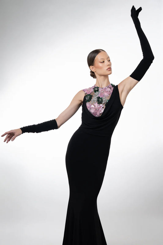 Black Jersey Dress with Gloves