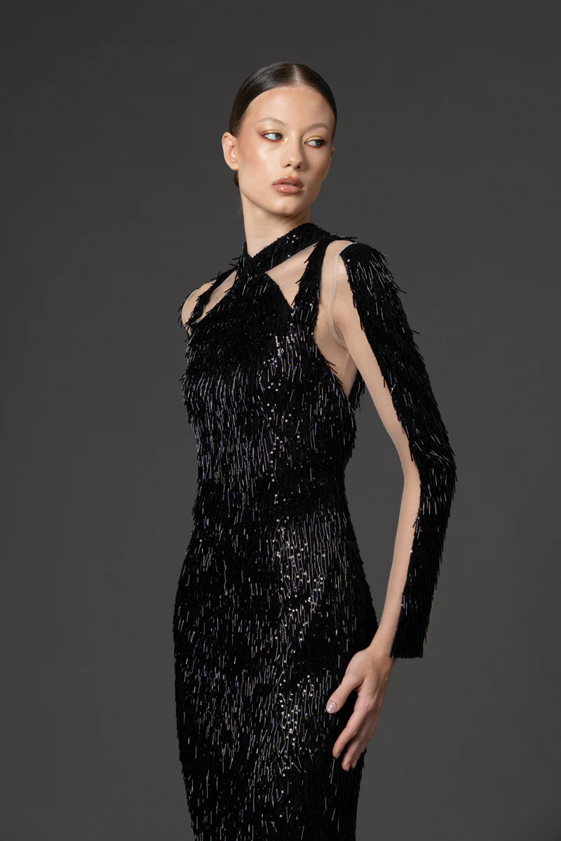 Sequin & Bugle Bead Embroidered Dress