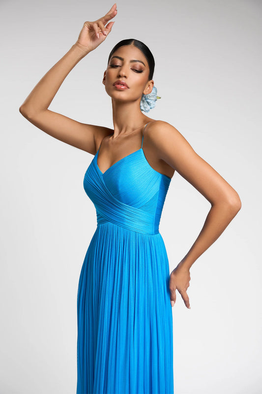 Hand Pleated Pure Silk Tulle Evening Gown