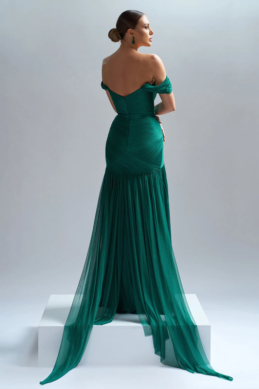 Plisse Pure Silk Tulle Evening Gown