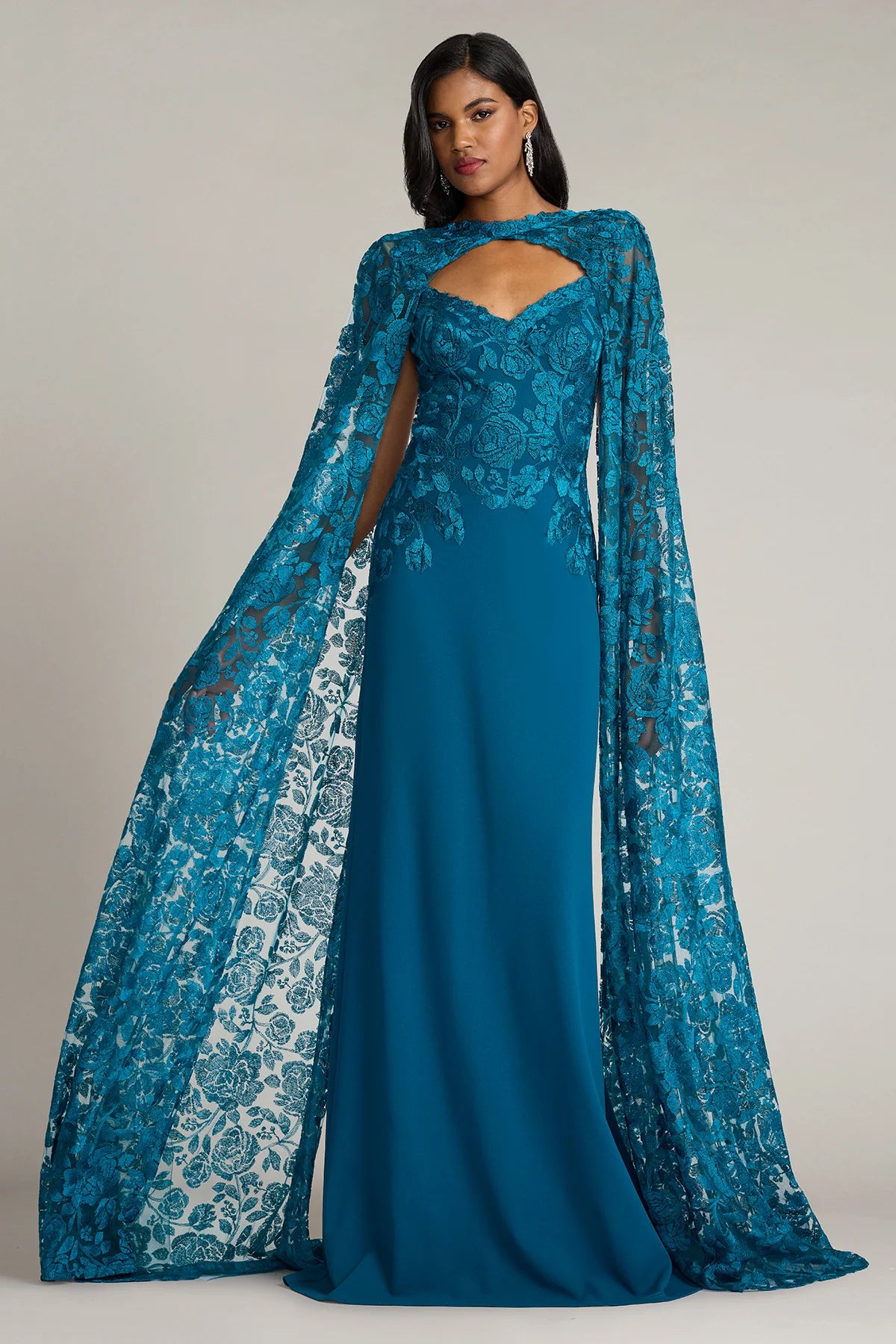 Polidore Embroidered Cape Sleeve Gown