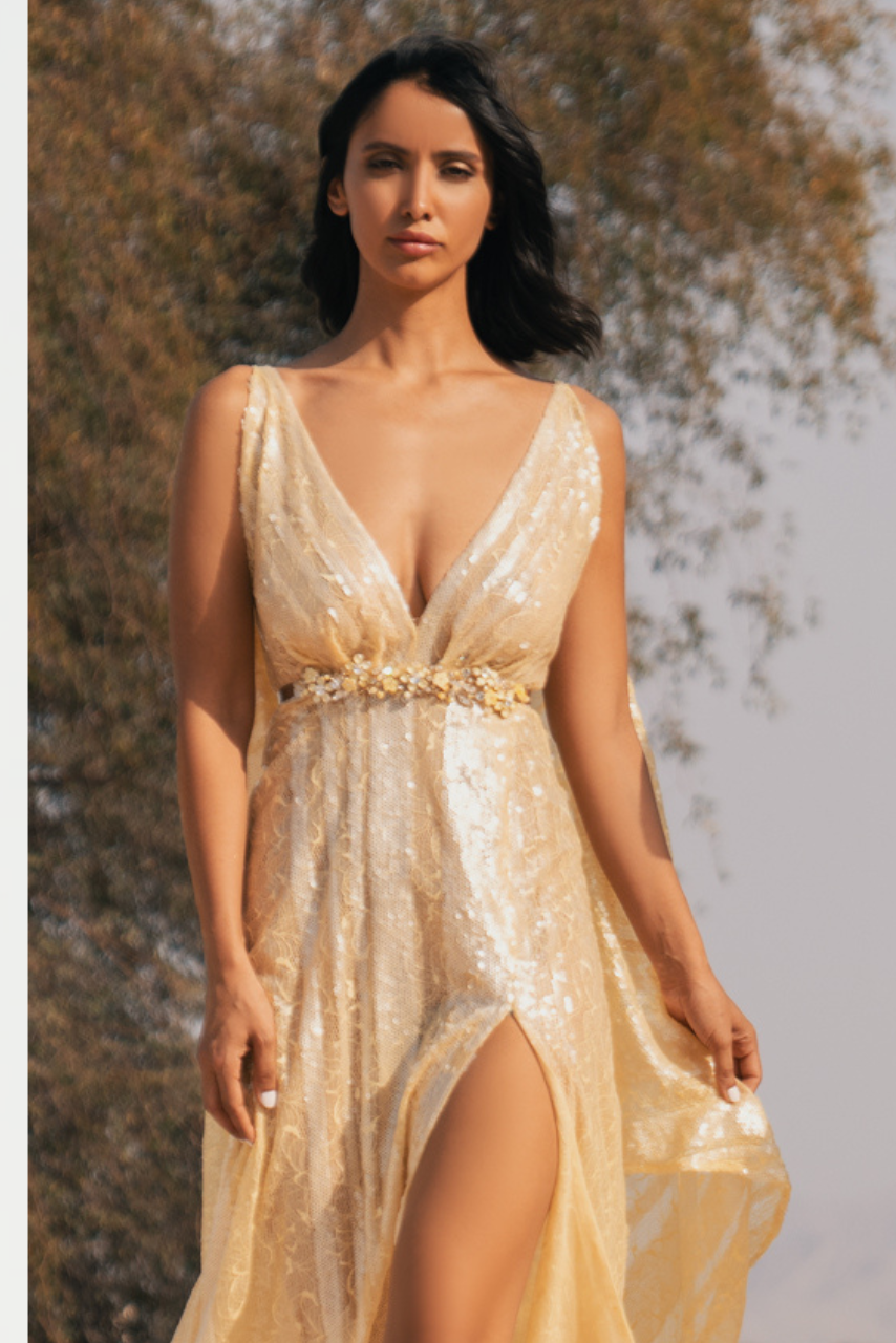 V-Neck Lace Gown