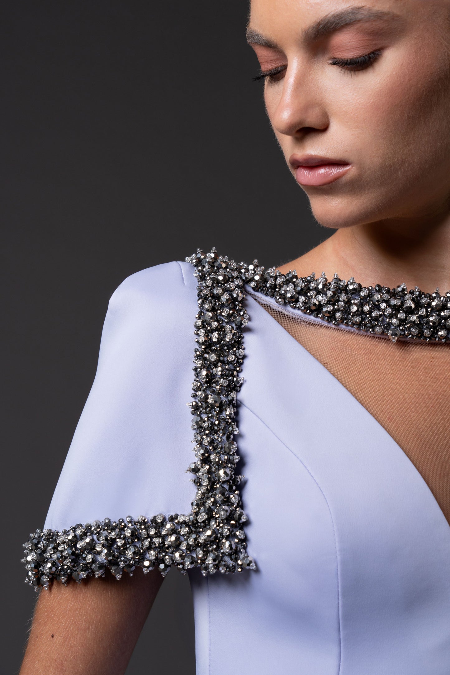 Scuba Crêpe Dress with Crystal Neckline