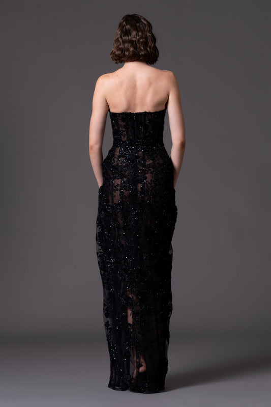 Tulle Embroidered Corseted Gown