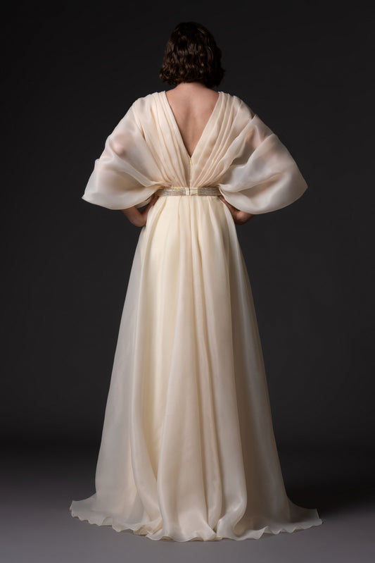 Organza Dress with Voluminous Sleeves