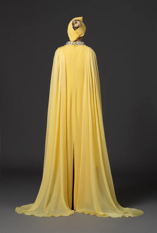 Yellow Abaya with Cape Sleeves