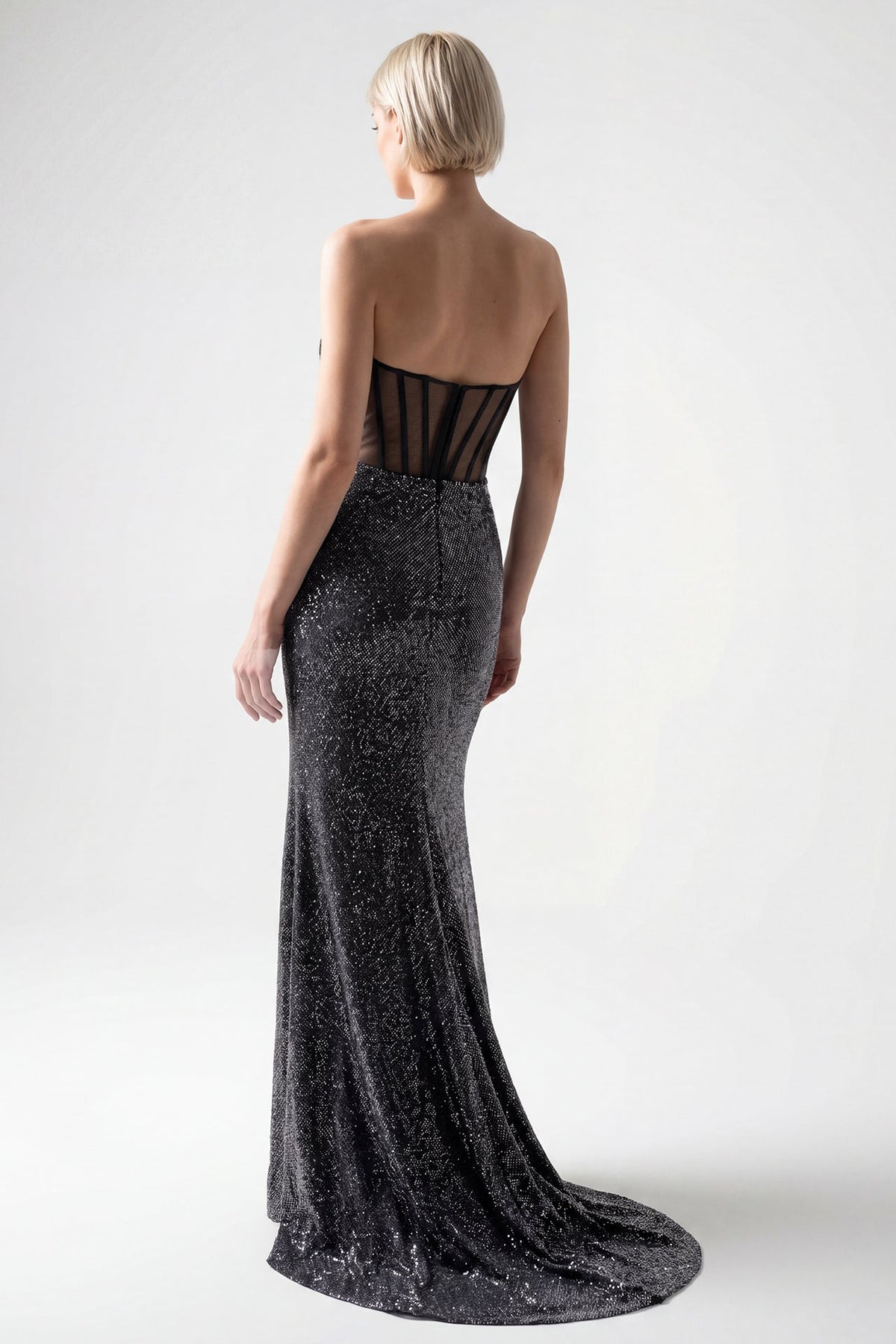 Strapless Floral-Embroidered Crystal Gown