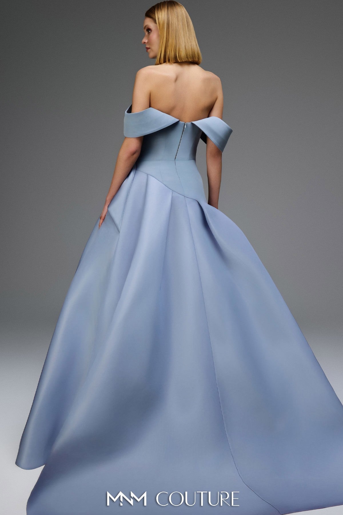 Pleated Off-Shoulder Neckline Gown