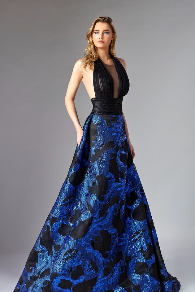 Sleeveless Satin Organza Evening Gown