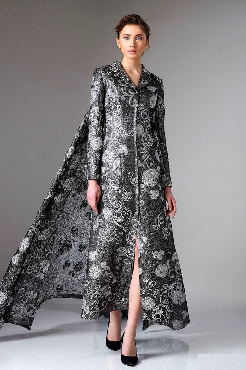 Silver Black Long Sleeve Coat
