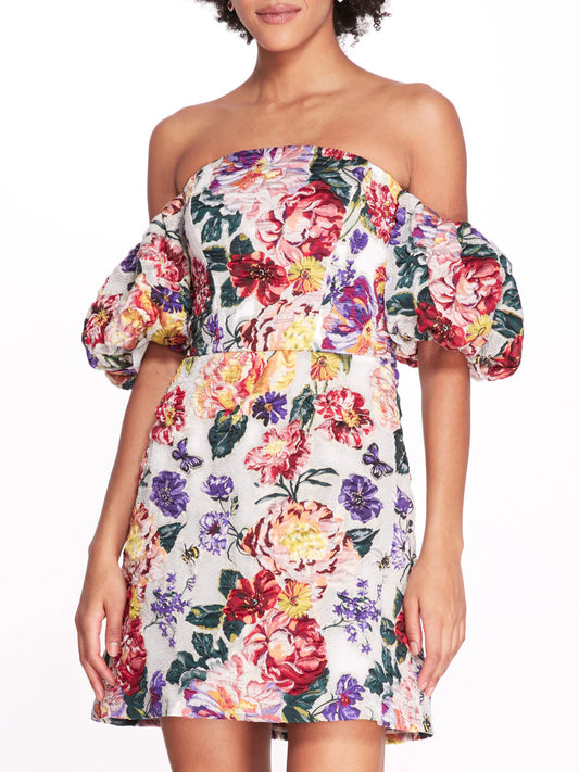 Off Shoulder Sequin Floral Mini