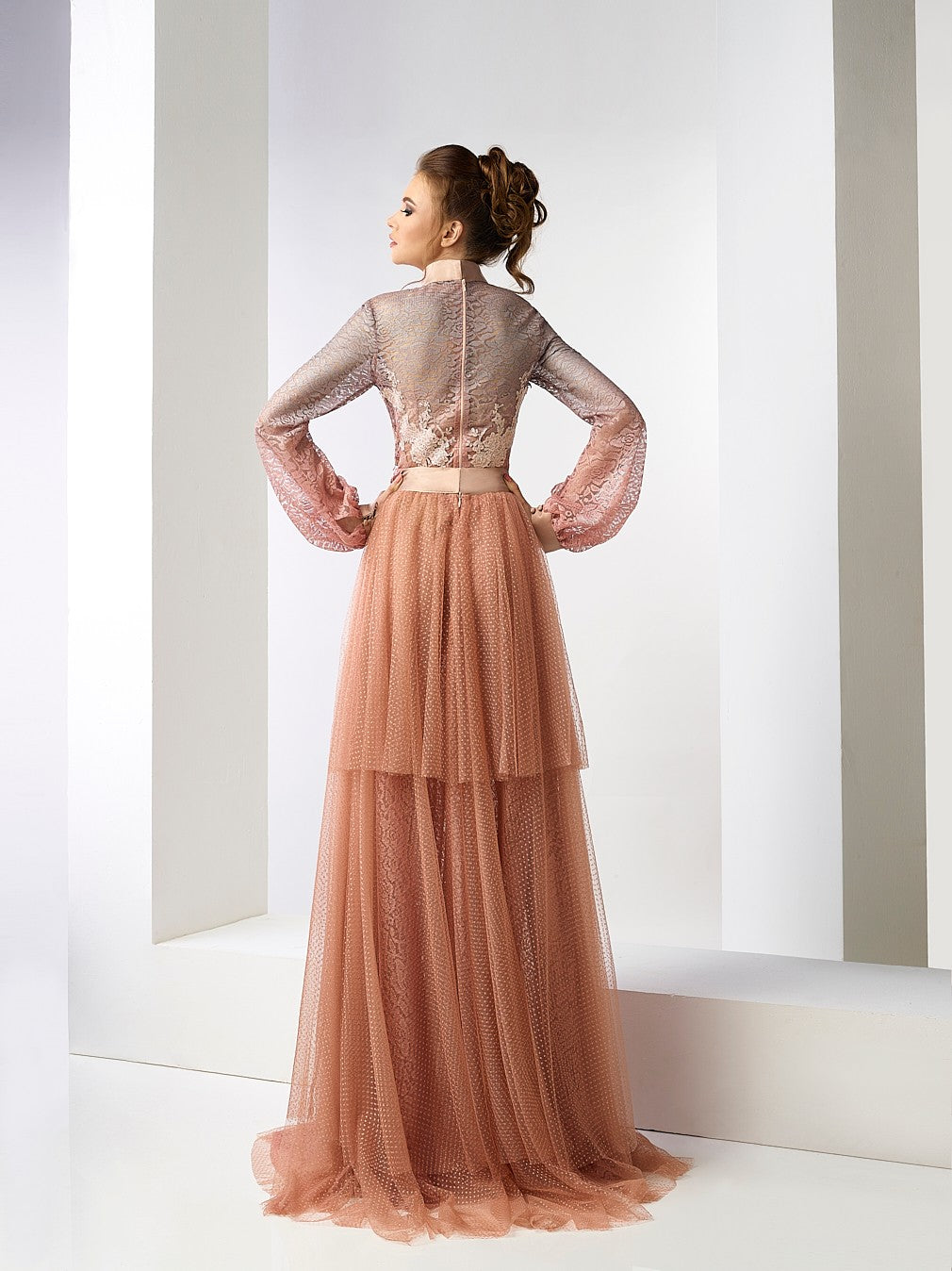 Lace Bow-Neck Tulle Set