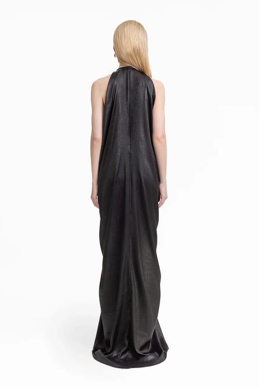 Embellished Draped Lamé Dress