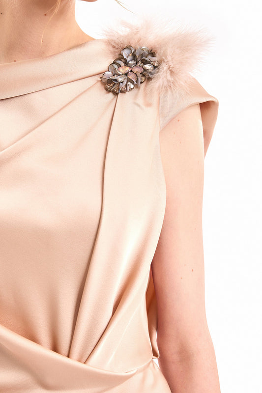 Draped Brooch Dress - Pink