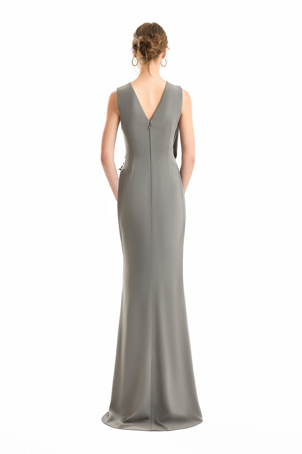V-Neck Wrap Dress - Gray