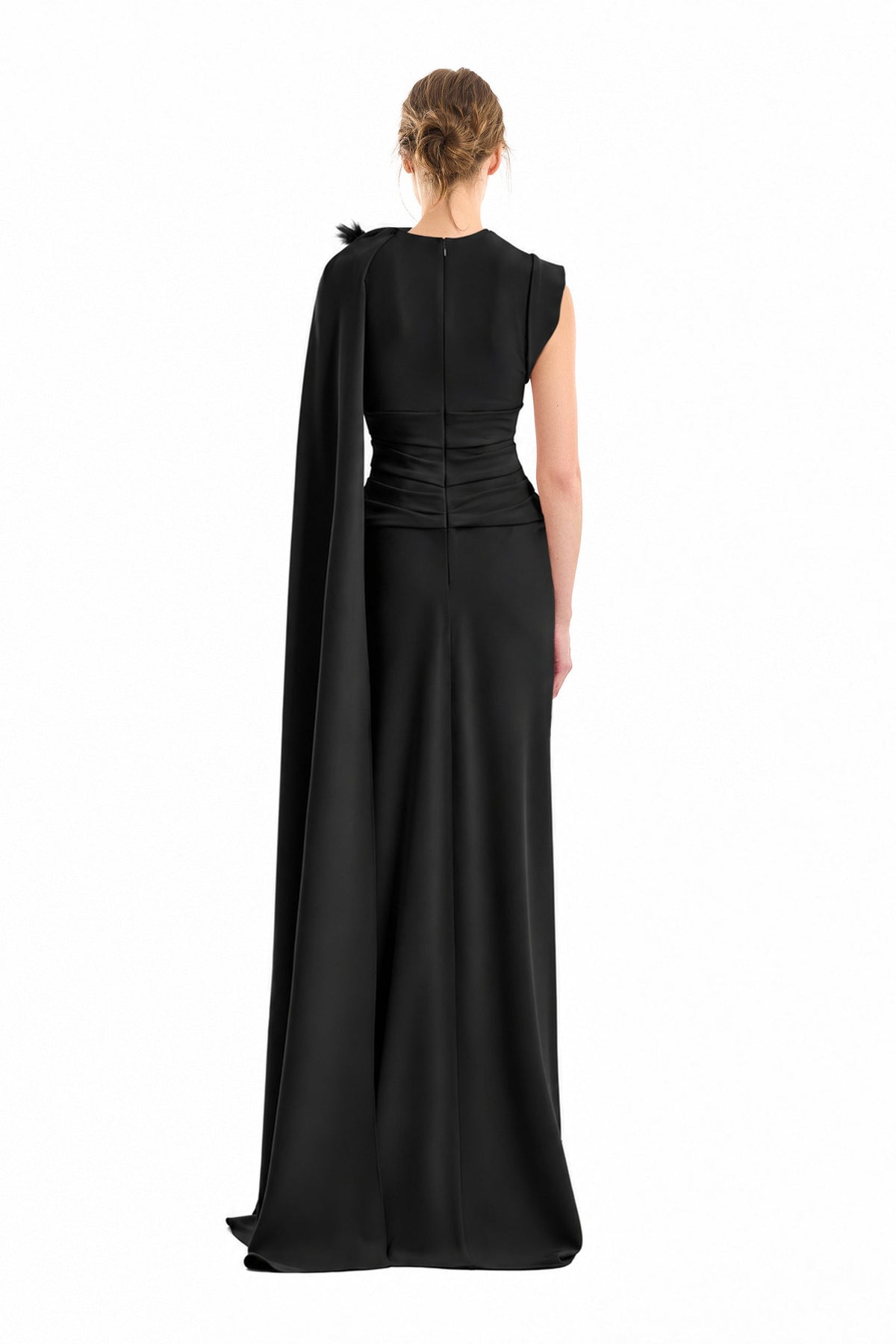 Feathered Shoulder Dress - Black