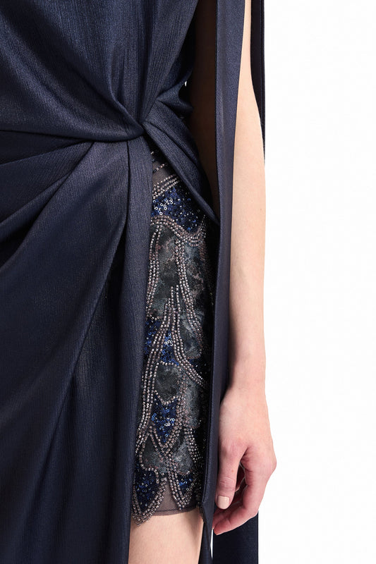 One-Shoulder Slit Dress - Navy
