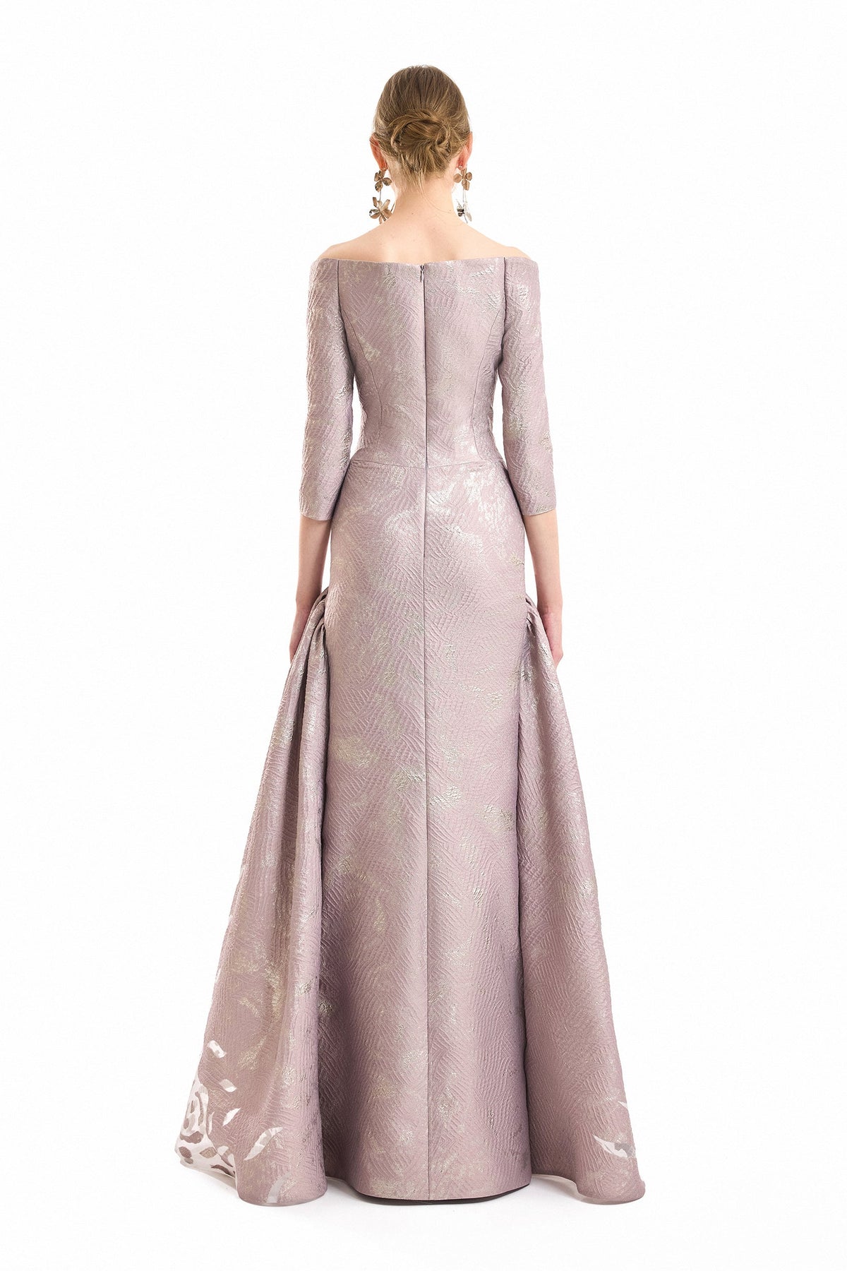 Off-Shoulder Jacquard Dress - Purple