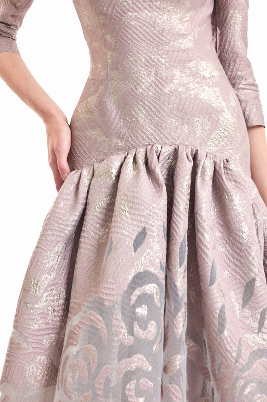 Off-Shoulder Jacquard Dress - Purple
