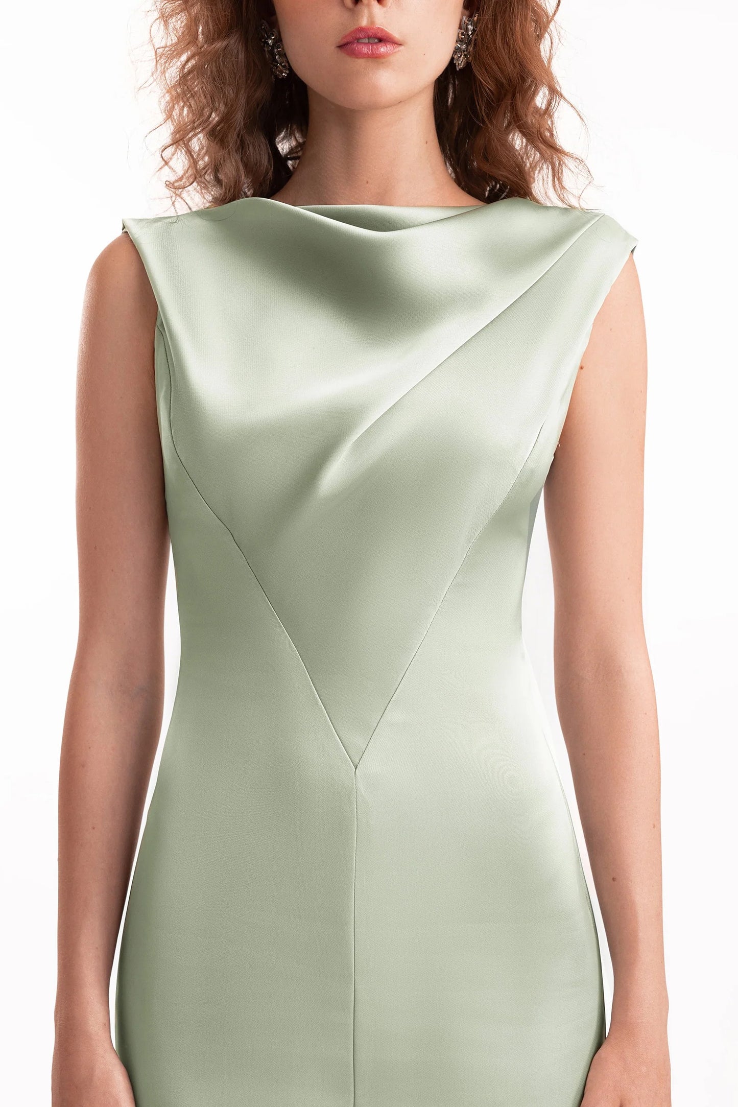 Draped Long Dress with V-Bodice