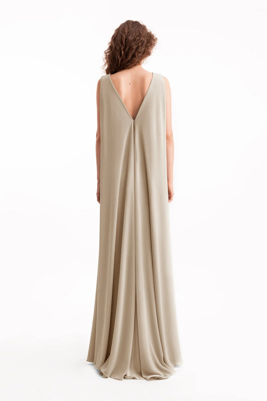 Draped Satin Dress with Knot Waist