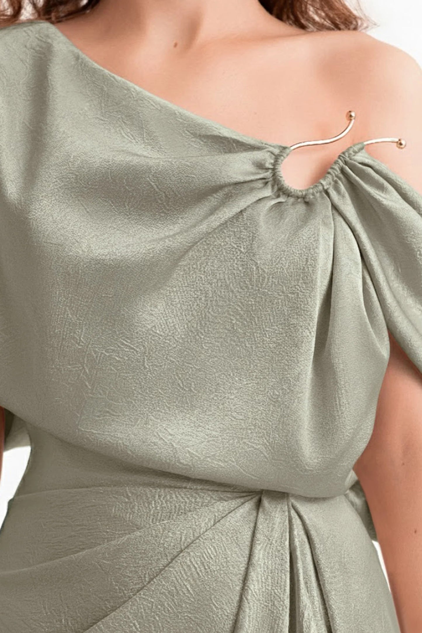 Gold Buckle Asymmetrical Draped Dress