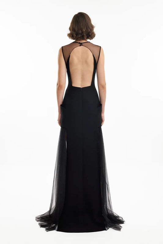 Open-Back Dress with Structured Hips