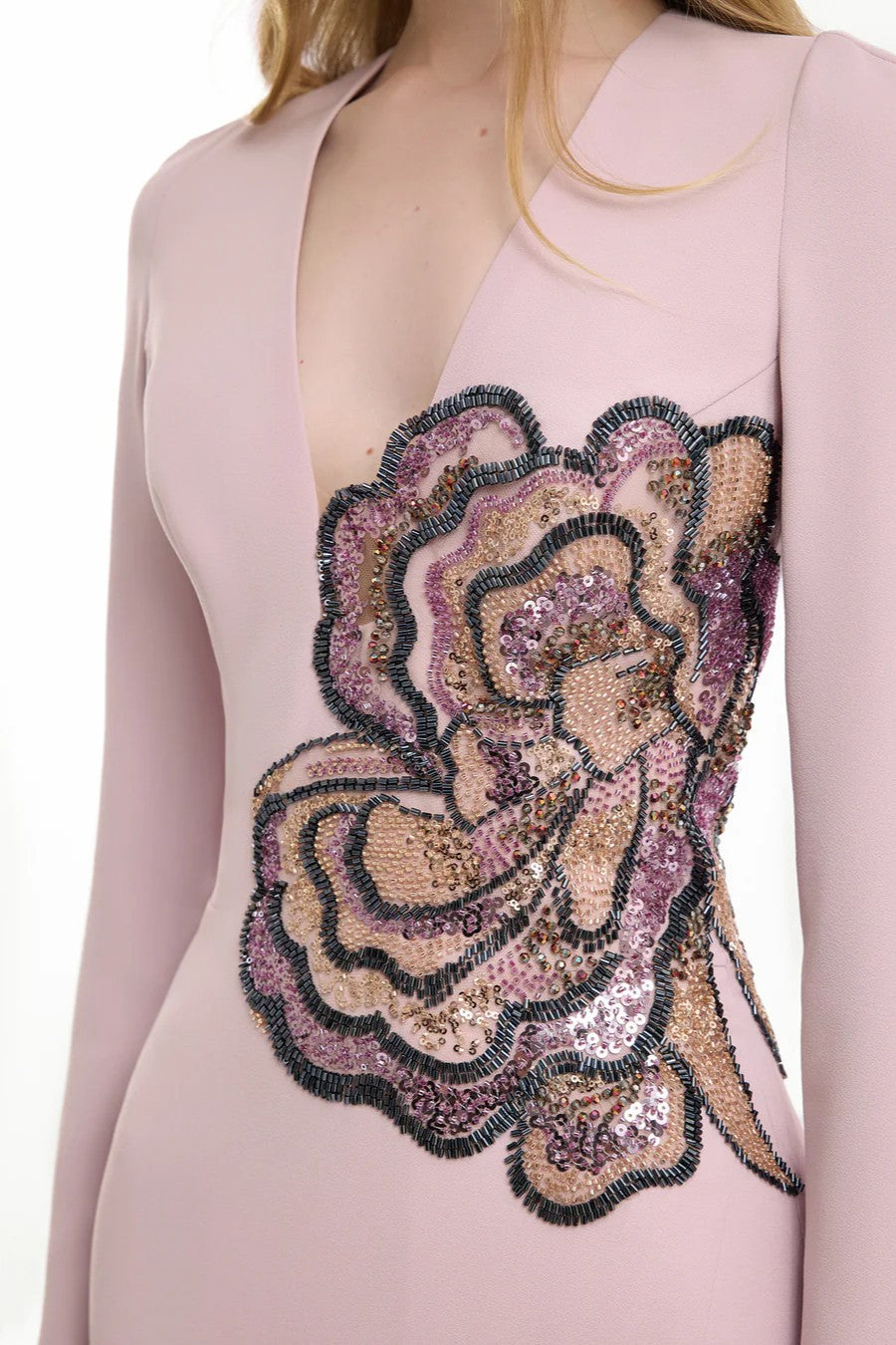 Beaded Floral V-Neck Dress