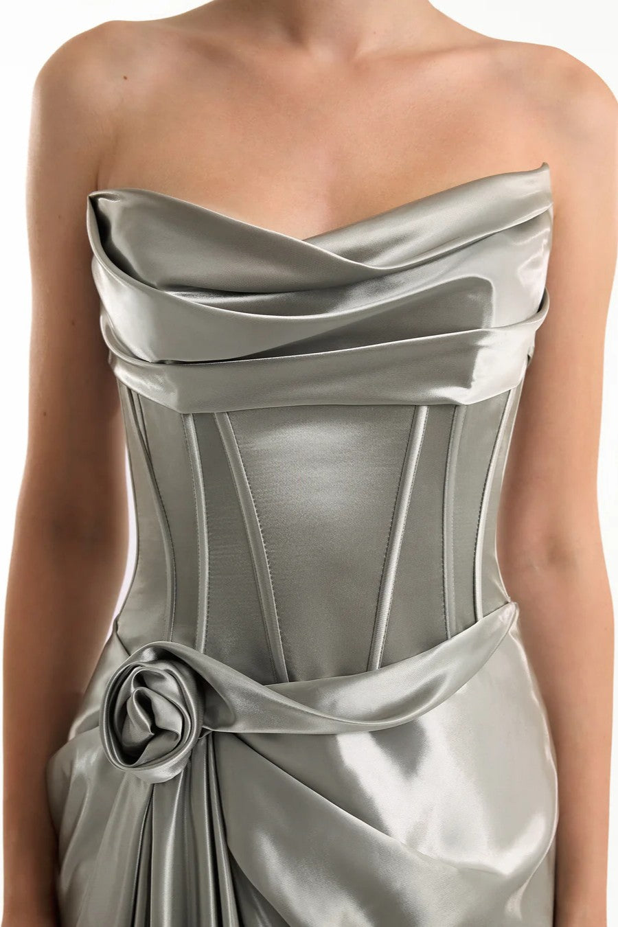 Strapless Metallic Satin Dress