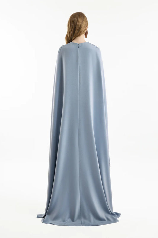 V-Neck Dress with Embroidered Cape