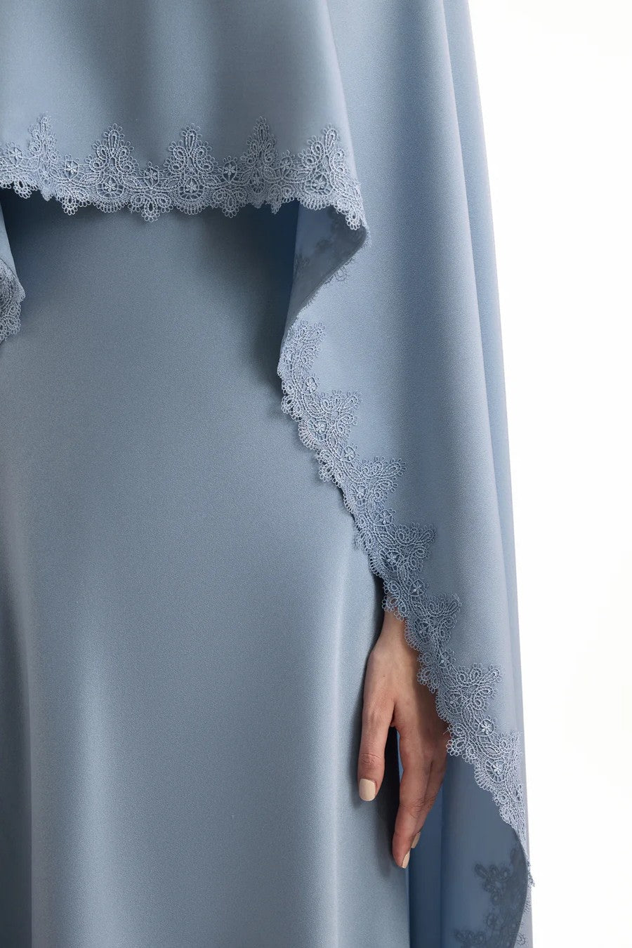 V-Neck Dress with Embroidered Cape