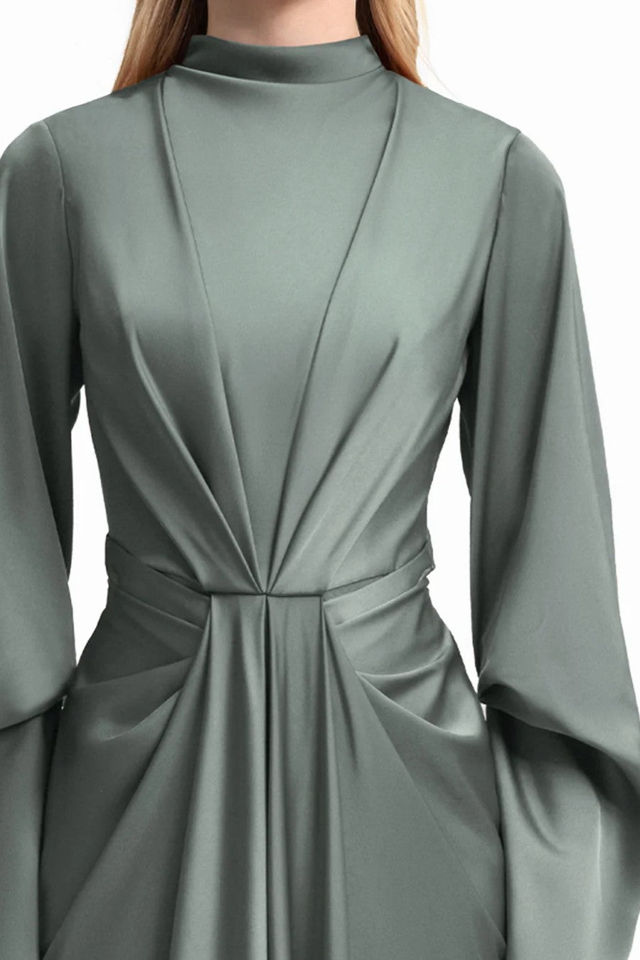 Draped Waist Dress with Ruffled Sleeves