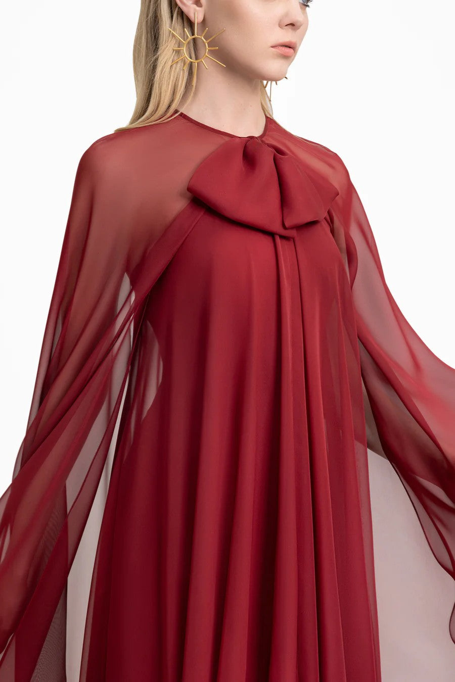 Bow Detail Dress with Cape Sleeves