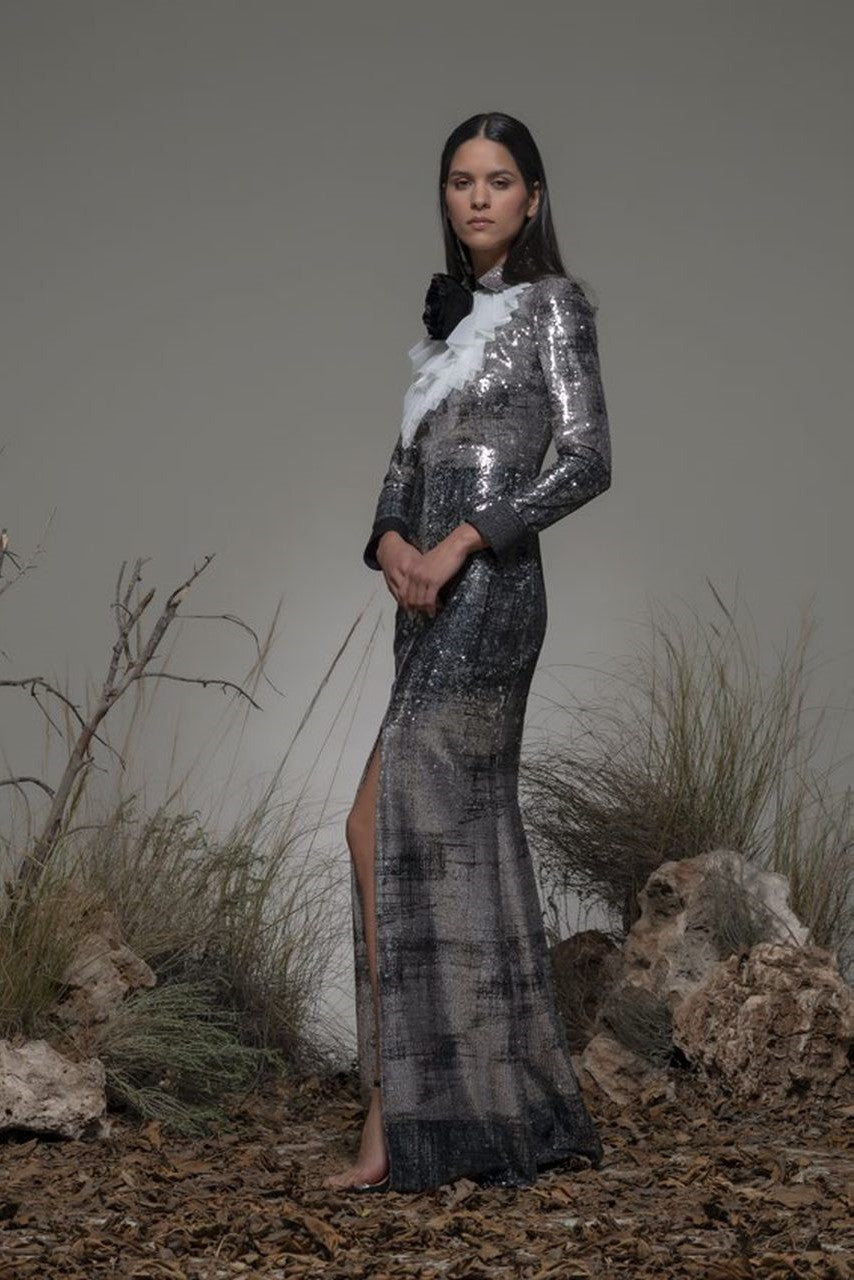 Bellusco Long Sleeve Slit Gown