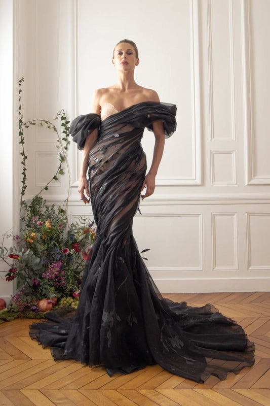 Off-Shoulder Tulle Mermaid Gown